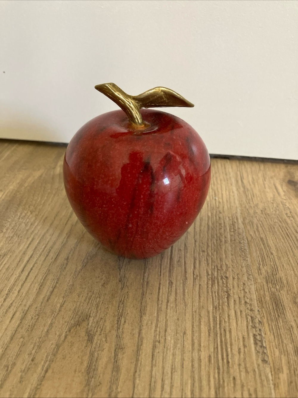 Vintage Marble Red Apple Trinket with Brass Stem